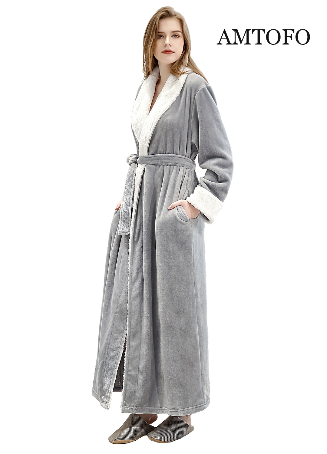 AMTOFO Classic Design Fluffy Dressing Gown Bathrobe Unisex Winter Wedd ZFSOCK