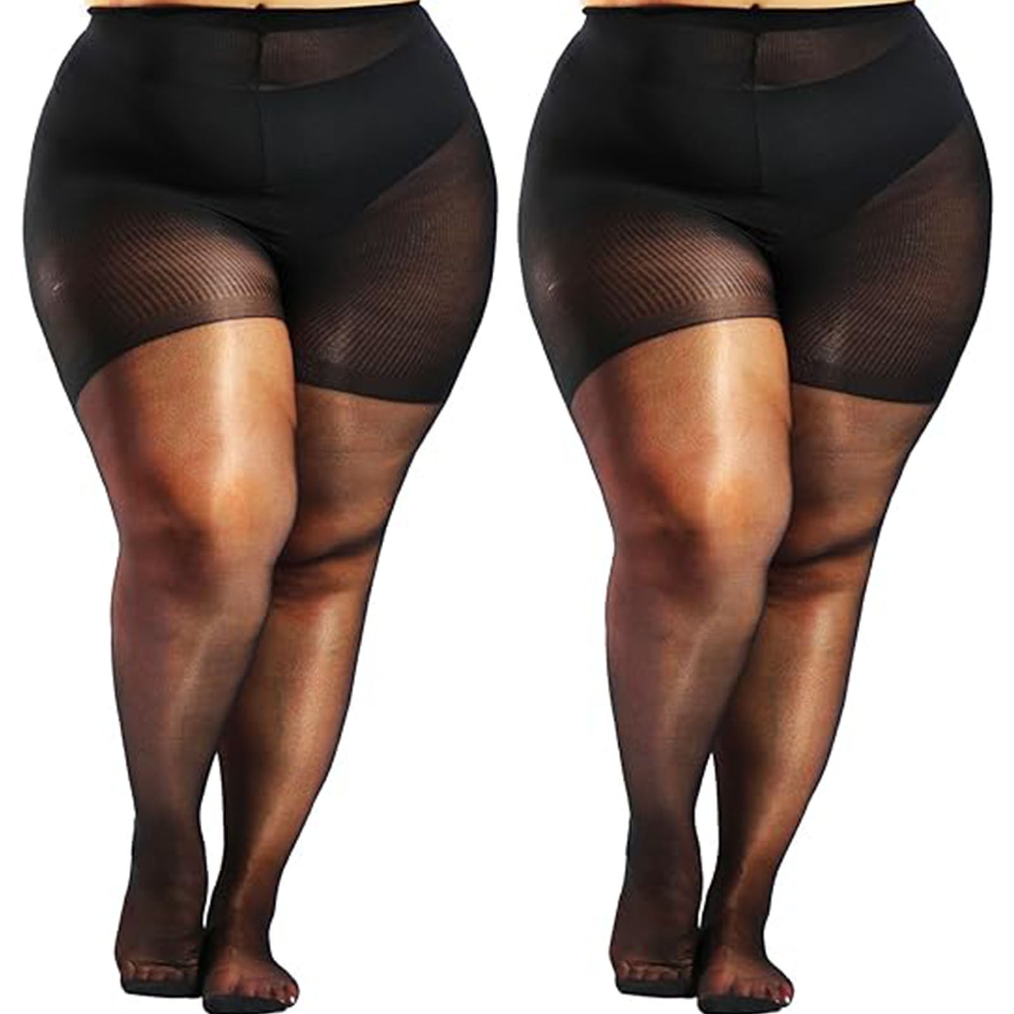 Plus Size Pantyhose Women's Sheer Pantyhose Ultra-Thin Anti-Snag Tights, 2-Pack, Black L