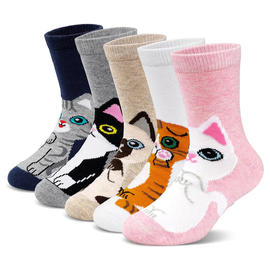 Girls Socks, AMITOFO Kids Socks Winter Warm Socks, Non Slip Cozy Cotton Crew Socks for 2-3/4-6/7-9/10-12 Years Toddlers Girl Socks, 5 Pairs