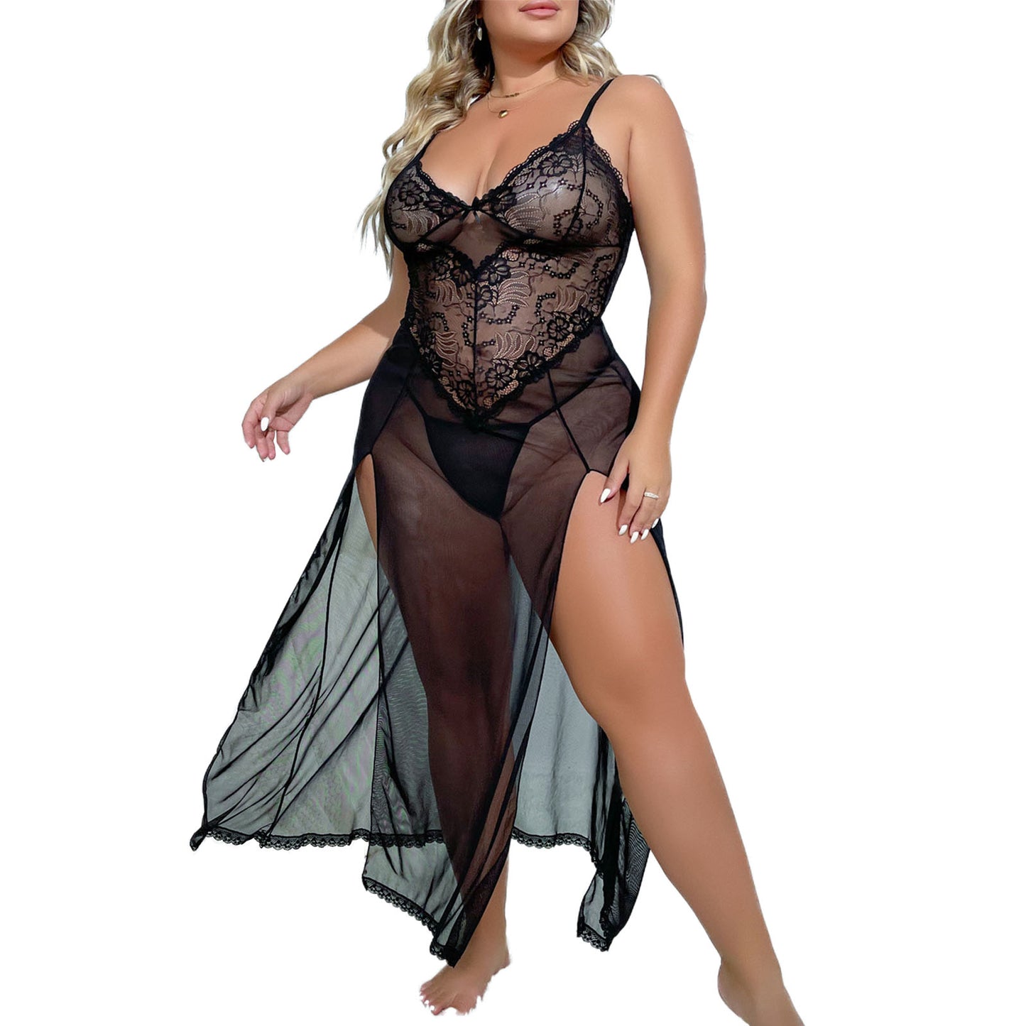 Lingerie for Women Plus Size， AMITOFO Babydoll Womens Lingerie Set， Sleeveless Chemise Nightwear Size in XL 2XL 3XL 4XL, Black