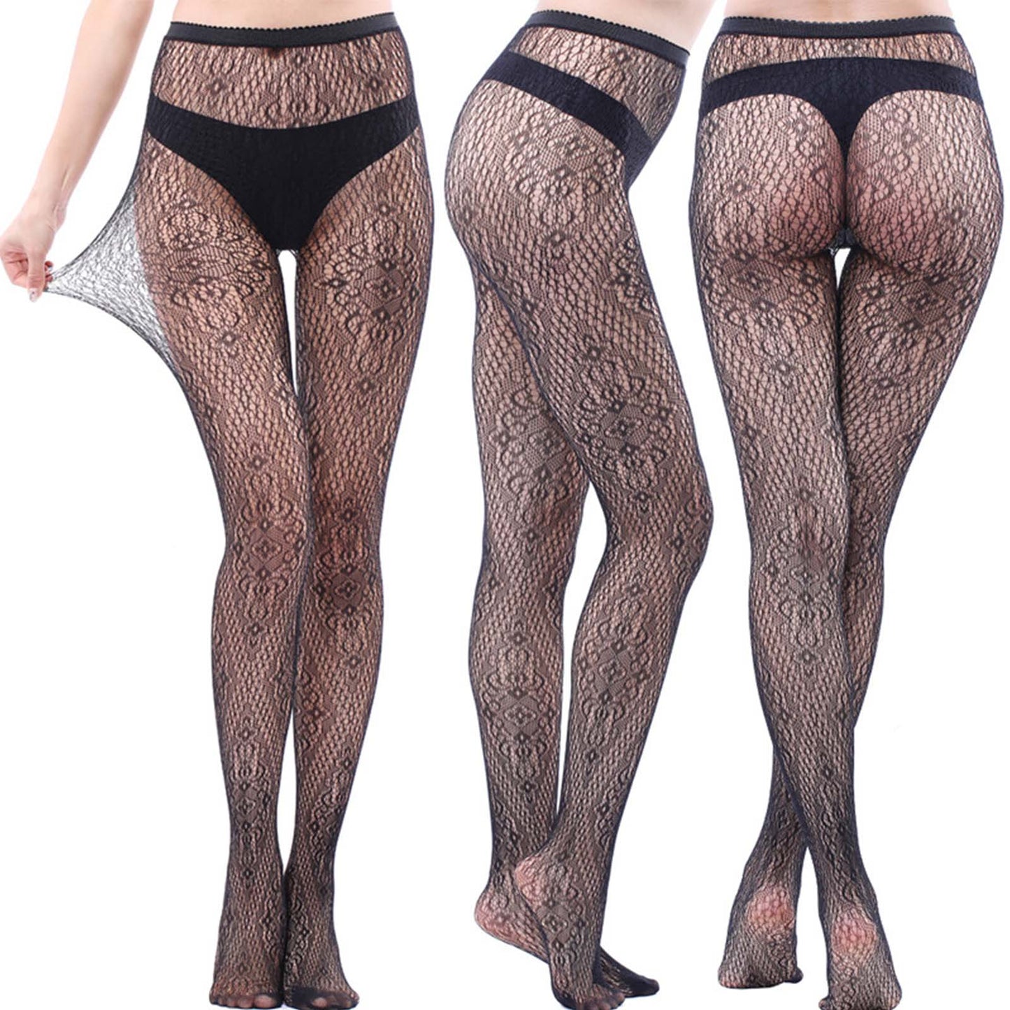 Fishnet Stockings Thigh Highs Tights Patterned Fishnet Pantyhose for Women, 4-Pack, Black