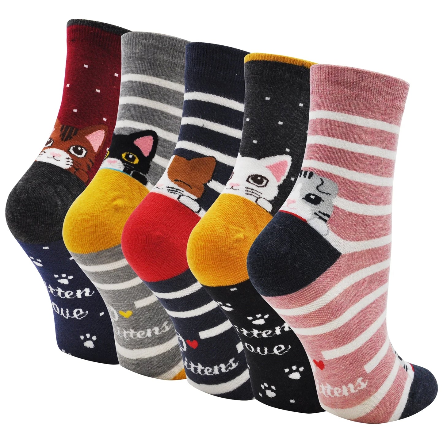 AMITOFO Girls Socks Cute Cat Soft Cotton Ankle Socks for Girls Kids Toddler Socks 2t-3t ,5 Pairs