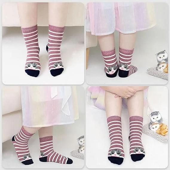 AMITOFO Girls Socks Cute Cat Soft Cotton Ankle Socks for Girls Kids Toddler Socks 2t-3t ,5 Pairs