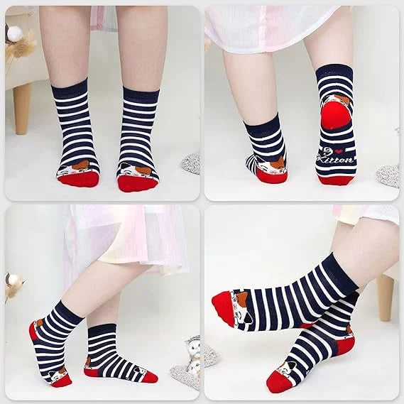 AMITOFO Girls Socks Cute Cat Soft Cotton Ankle Socks for Girls Kids Toddler Socks 2t-3t ,5 Pairs