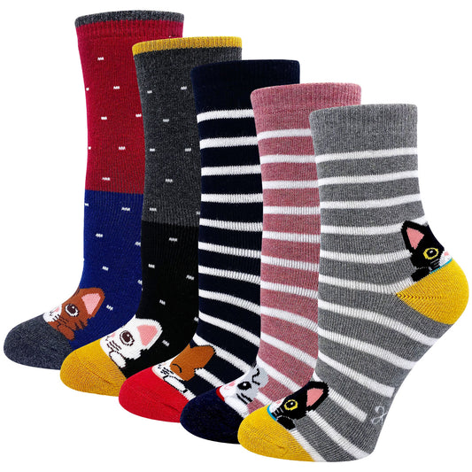 AMITOFO Girls Socks Toddler Kids Thermal Socks Cotton Cute Animal Warm Winter Ankle Crew Socks for 2-11 Years Children Little Boys Girls