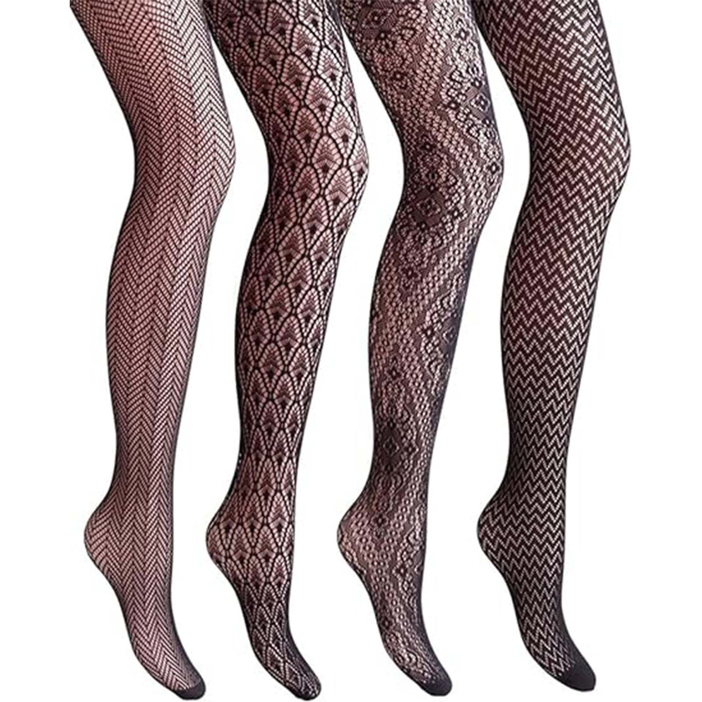 Fishnet Stockings Thigh Highs Tights Patterned Fishnet Pantyhose for Women, 4-Pack, Black