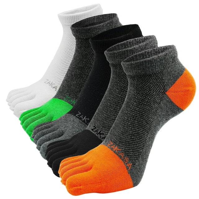 AMITOFO Toe Socks for Men Athletic Running Ankle Socks Breathable Mesh Low Cut Barefoot Five Finger Toe Socks, 5 Pairs