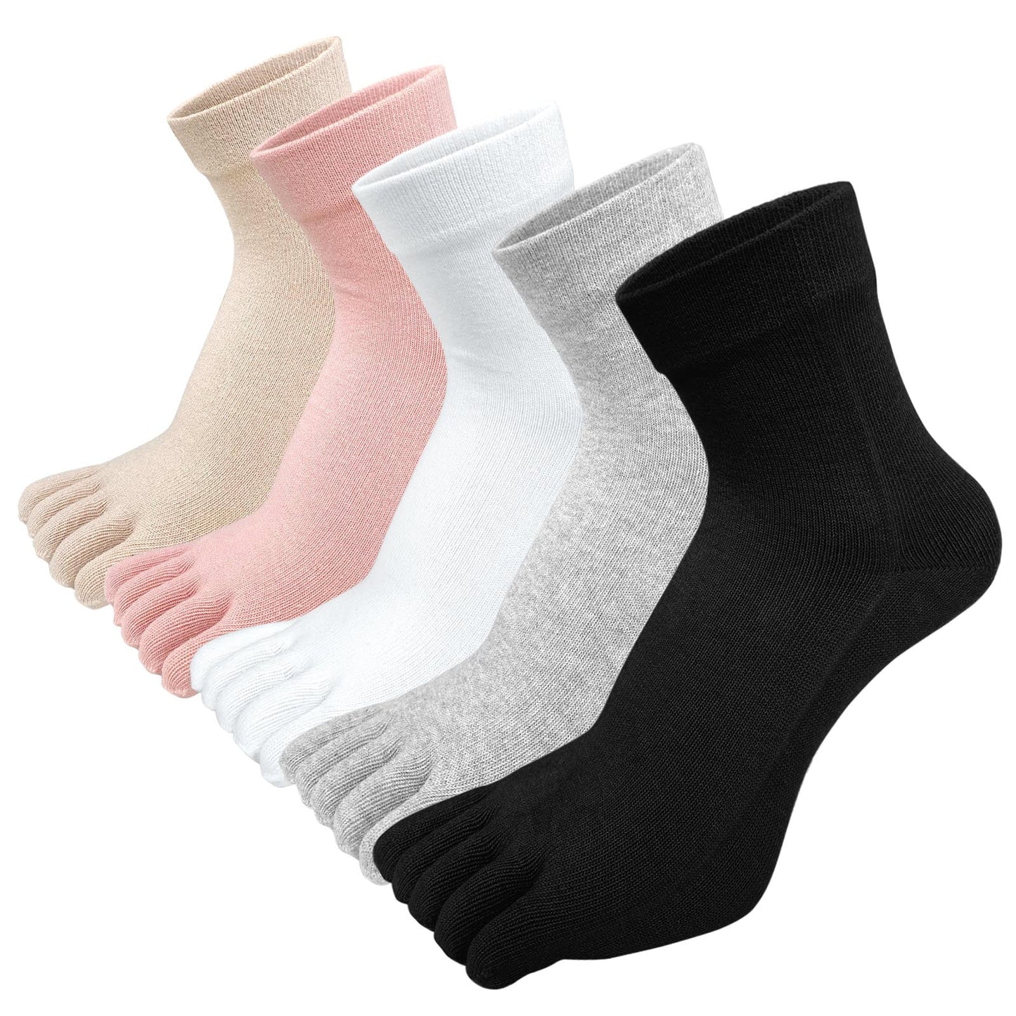 AMITOFO Toe Socks for Women Cotton Ankle Athletic Five Finger Socks Female Ladies Running Socks,5 Pairs