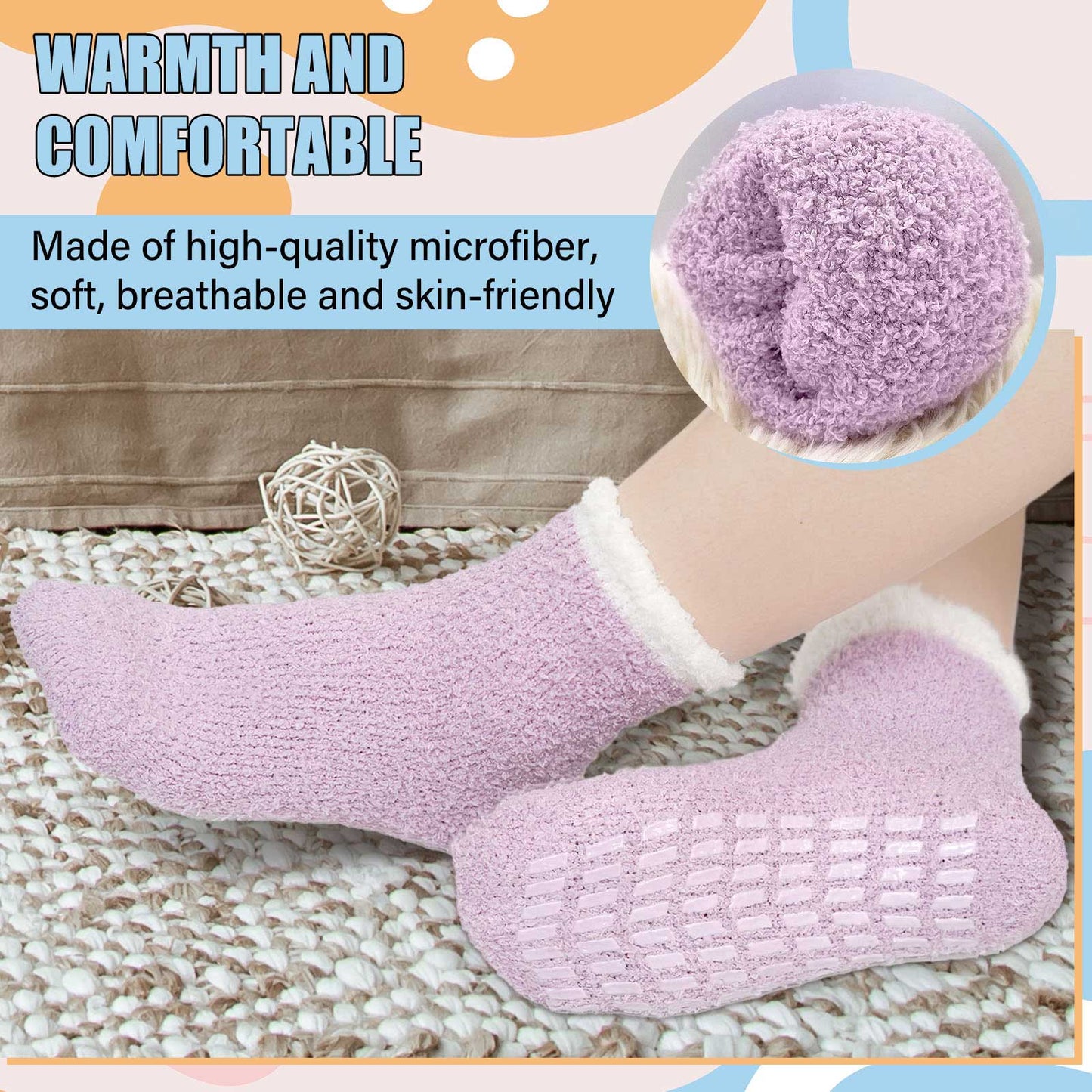 ZFSOCK Fuzzy Socks 5 Pairs Slipper Socks for Women Soft Cozy Plush Fluffy Socks with Grips Non Slip Winter Warm Sock , Size 6-10