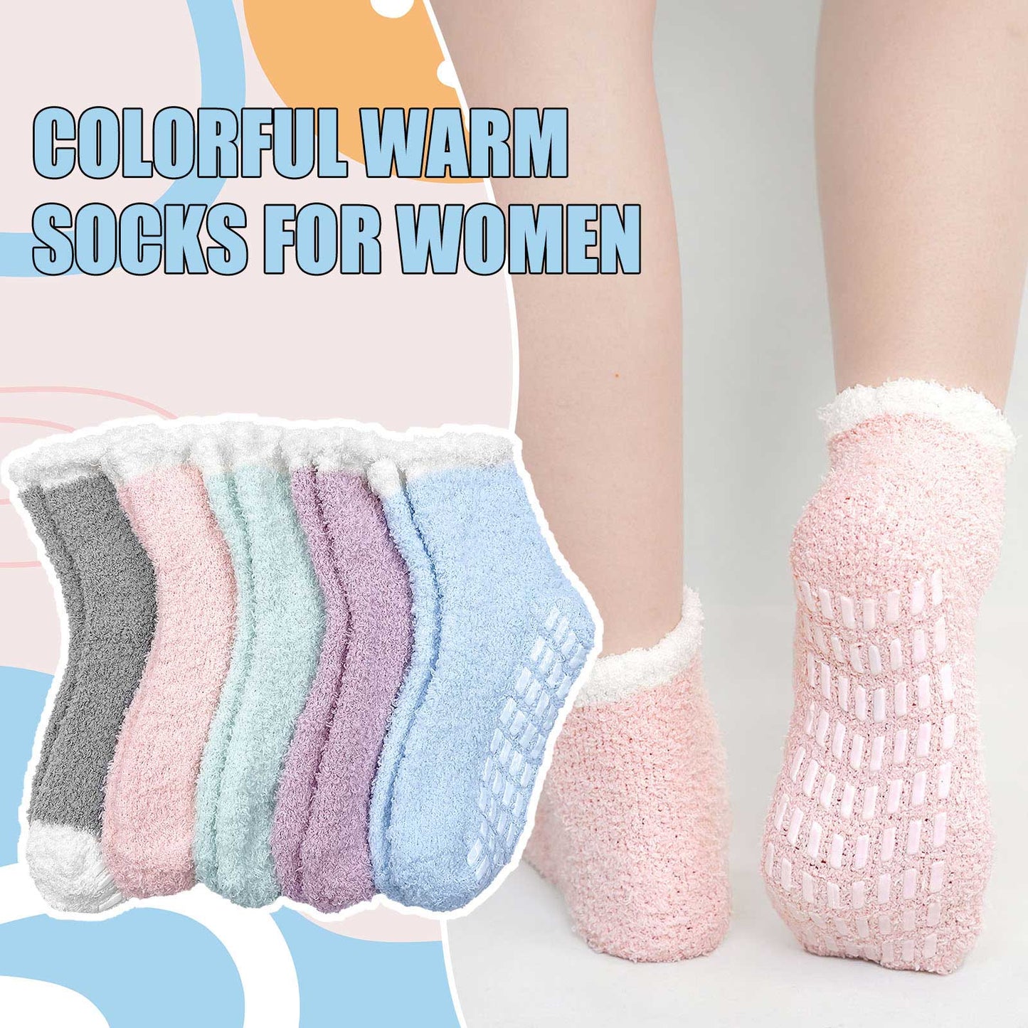 ZFSOCK Fuzzy Socks 5 Pairs Slipper Socks for Women Soft Cozy Plush Fluffy Socks with Grips Non Slip Winter Warm Sock , Size 6-10