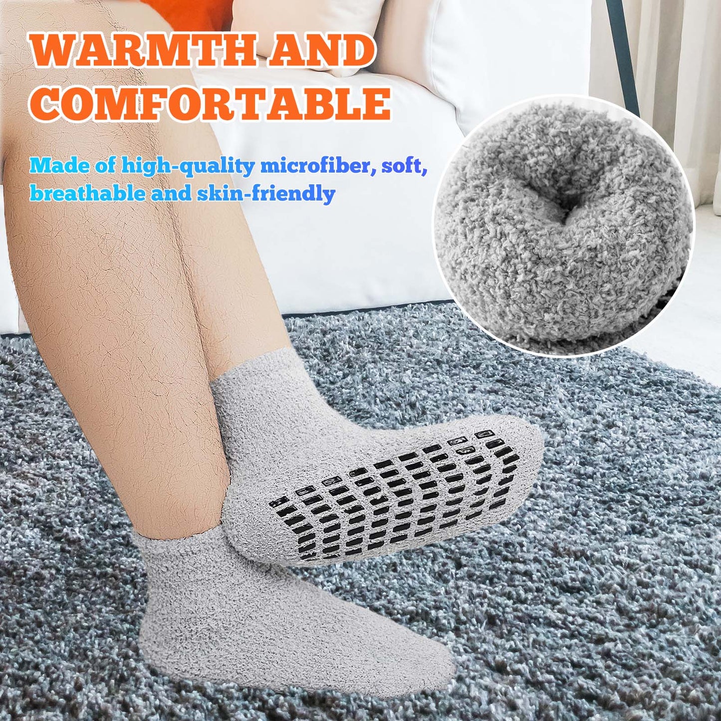 ZFSOCK Fuzzy Socks Mens Soft Cozy Fluffy Slipper Socks Non Slip Grip Socks Winter Warm Plush Sleep Sock 5 Pairs , Size 6-12