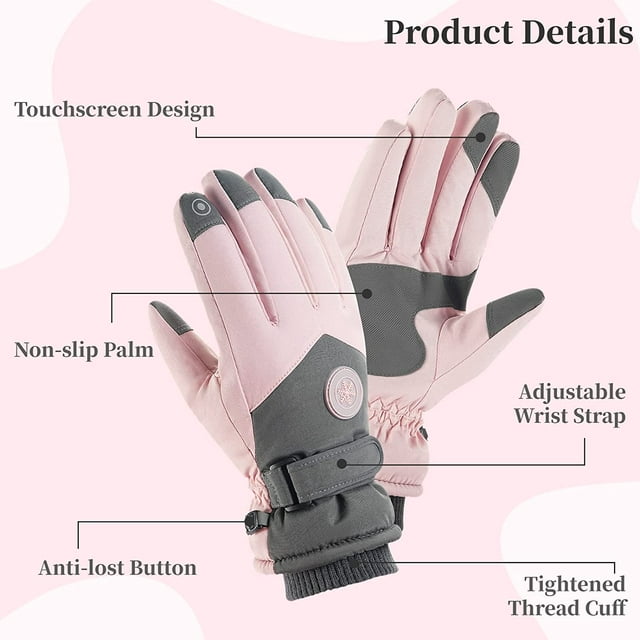 ZFSOCK Winter Gloves, Women Men Snow Ski Gloves with Warm Thermal Fleece Touchscreen Waterproof Windproof Gloves for Skiing Sledding Cycling Snowboarding, Gray