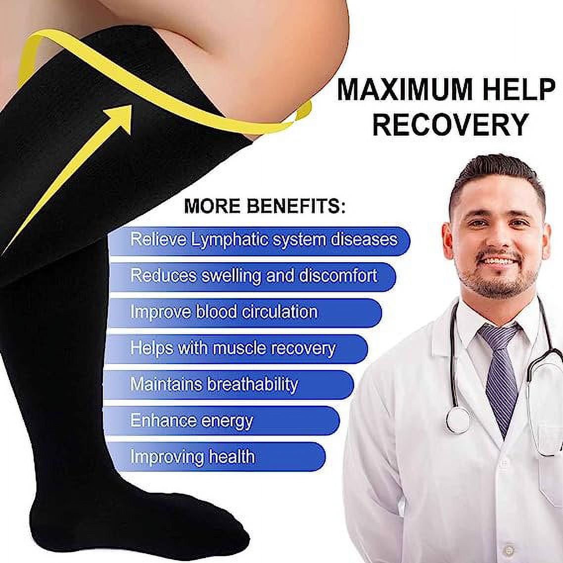 2 Pairs Wide Calf Compression Socks for Women Men ZFSOCK Circulation 20-30mmHg Plus Size Knee High Support Stockings for Medical | Circulation | Nurses | Running | Travel,Beige Black 4XL