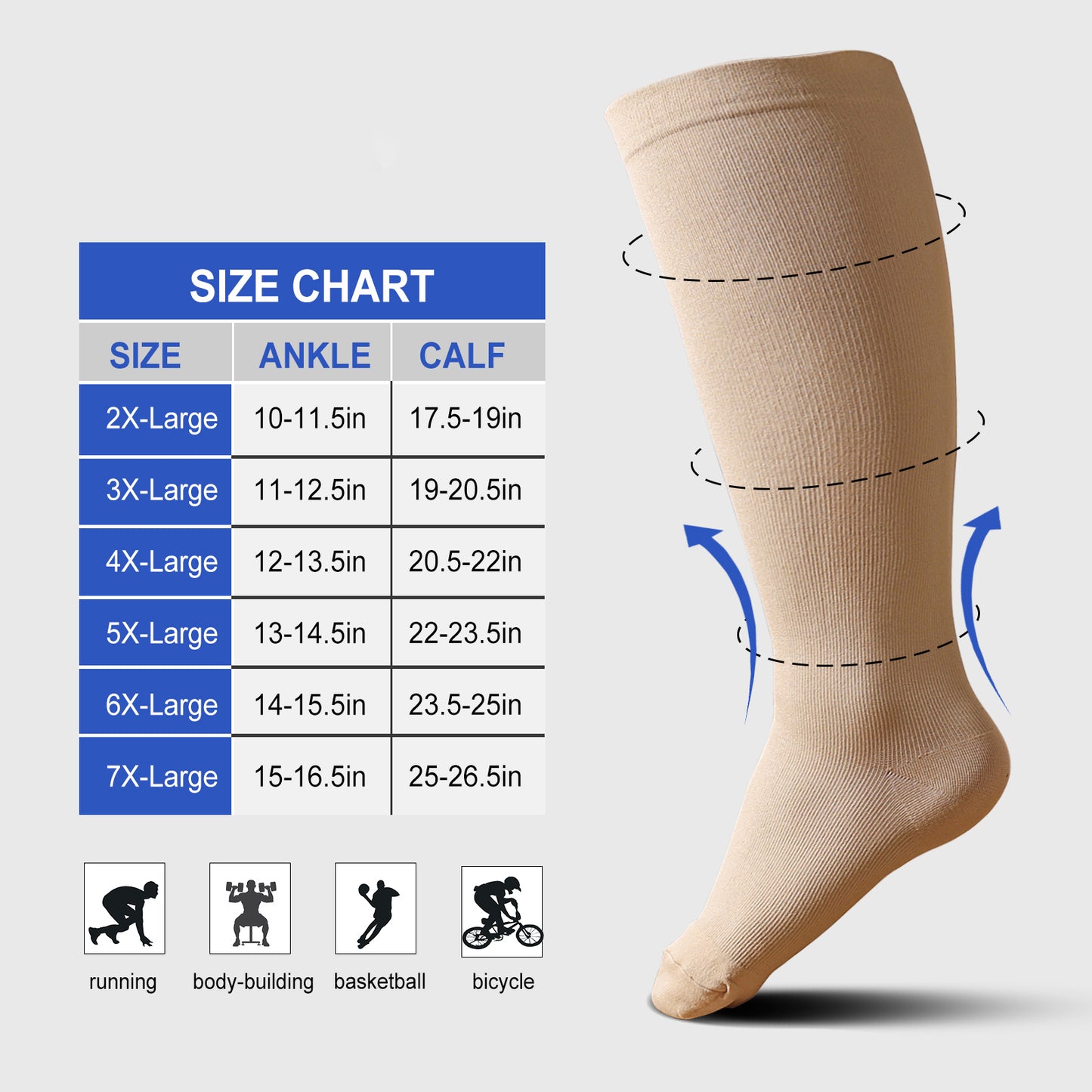 2 Pairs Wide Calf Compression Socks for Women Men ZFSOCK Circulation 20-30mmHg Plus Size Knee High Support Stockings for Medical | Circulation | Nurses | Running | Travel,Beige Black 4XL