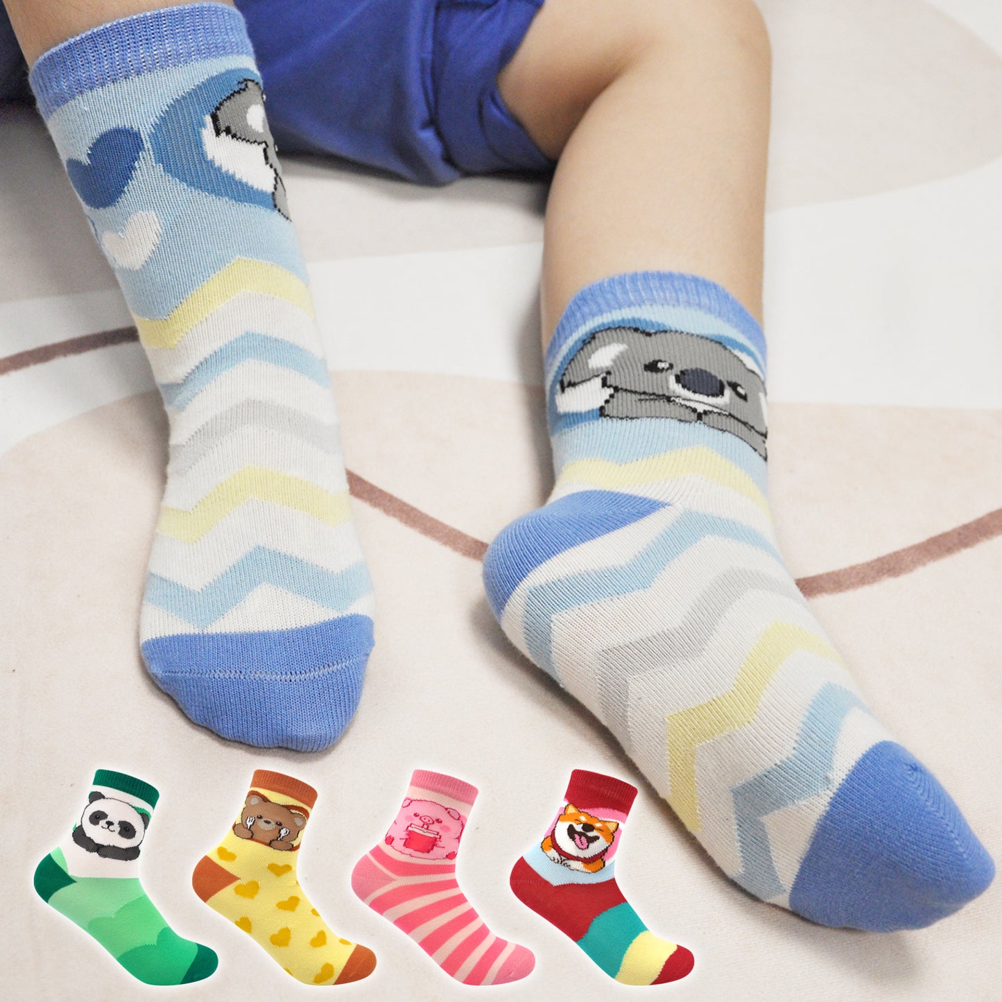 ZFSOCK 5 Pairs Boys Girls Socks Soft Cotton Crew Socks Kids Cute Animal Pattern Ankle Socks for Toddler Boys Girls 2-11 Years