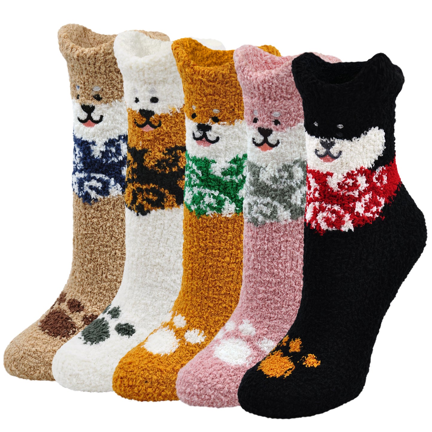 ZFSOCK Womens Fuzzy Socks Winter Warm Soft Fluffy Slipper Socks Cute Animal Crew Sock Sleeping Bed Cozy Socks,5 Pairs