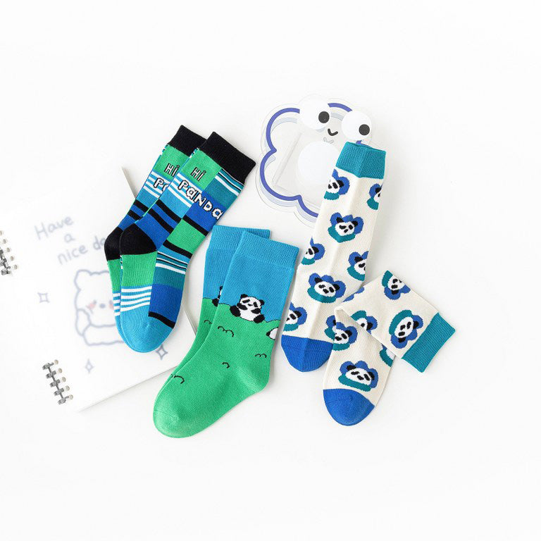 ZFSOCK Boys Socks 3 Pairs Kids Soft Cotton Crew Socks Cute Panda Animal Socks for Children Boys Girls 2 -11 Years