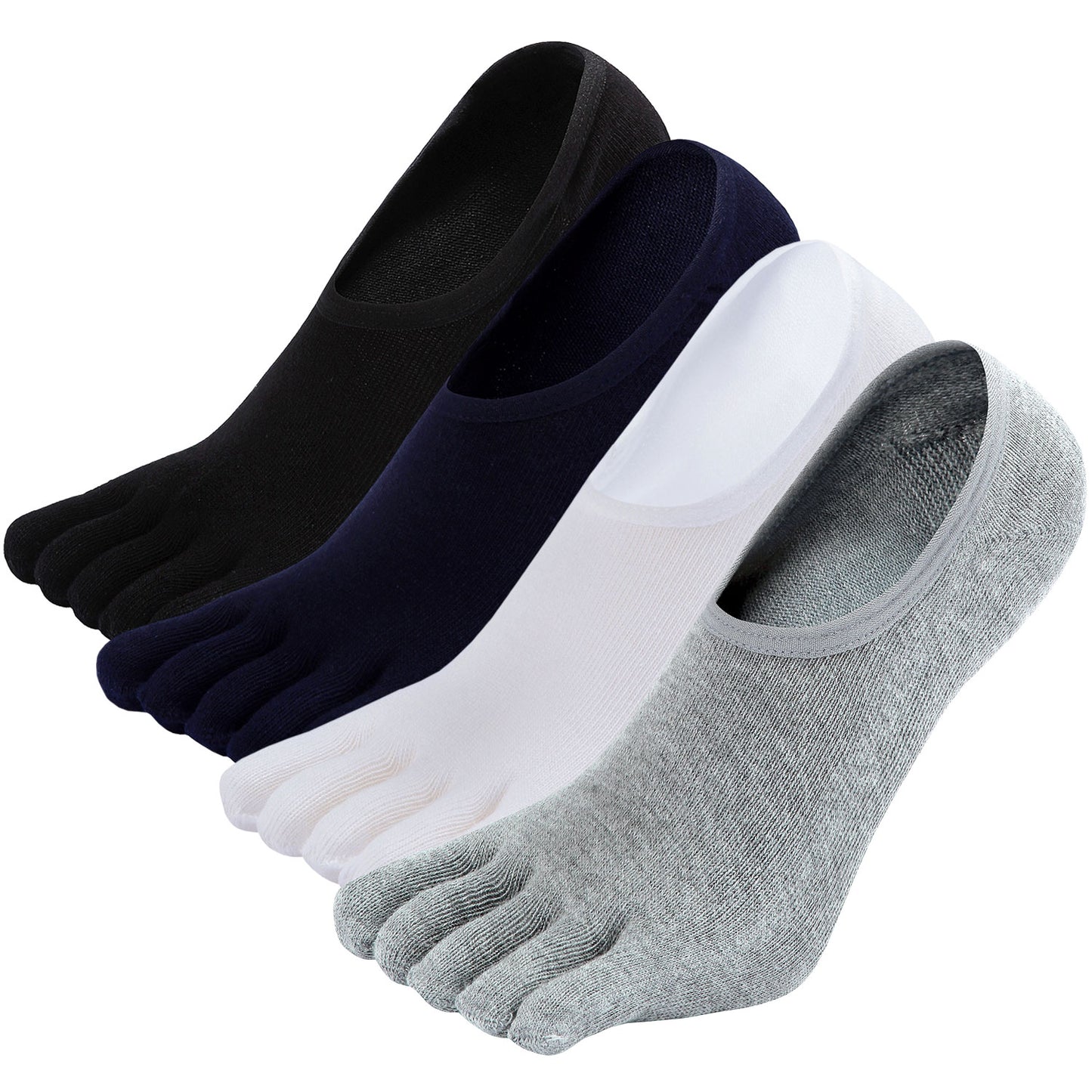 AMITOFO No Show Socks for Men Running Toe Socks Non Slip Invisible Low Cut Sock Cotton Five Finger Liner Sox , 4 Pairs