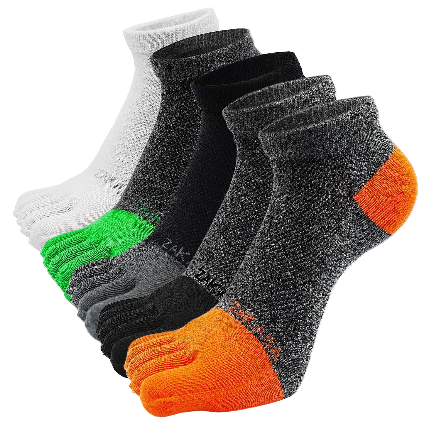 ZFSOCK Men's Toe Socks Low Cut Barefoot Running Socks No Show Breathable Five Toe Socks 5 Pairs Size 10-12