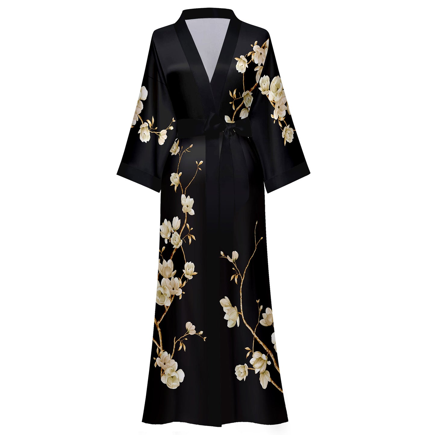 AMITOFO Long Silk Kimono Robes for Women Lightweight Silky Satin Floral Bathrobe Soft Cozy Ladies Housecoat Loungewear