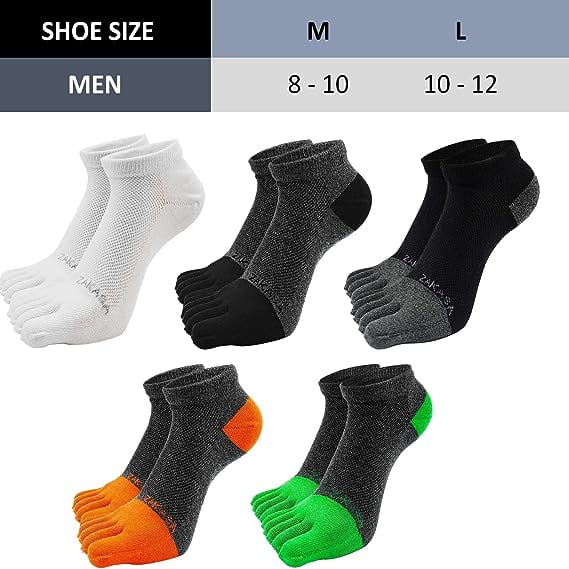 ZFSOCK Men's Toe Socks Low Cut Barefoot Running Socks No Show Breathable Five Toe Socks 5 Pairs Size 10-12