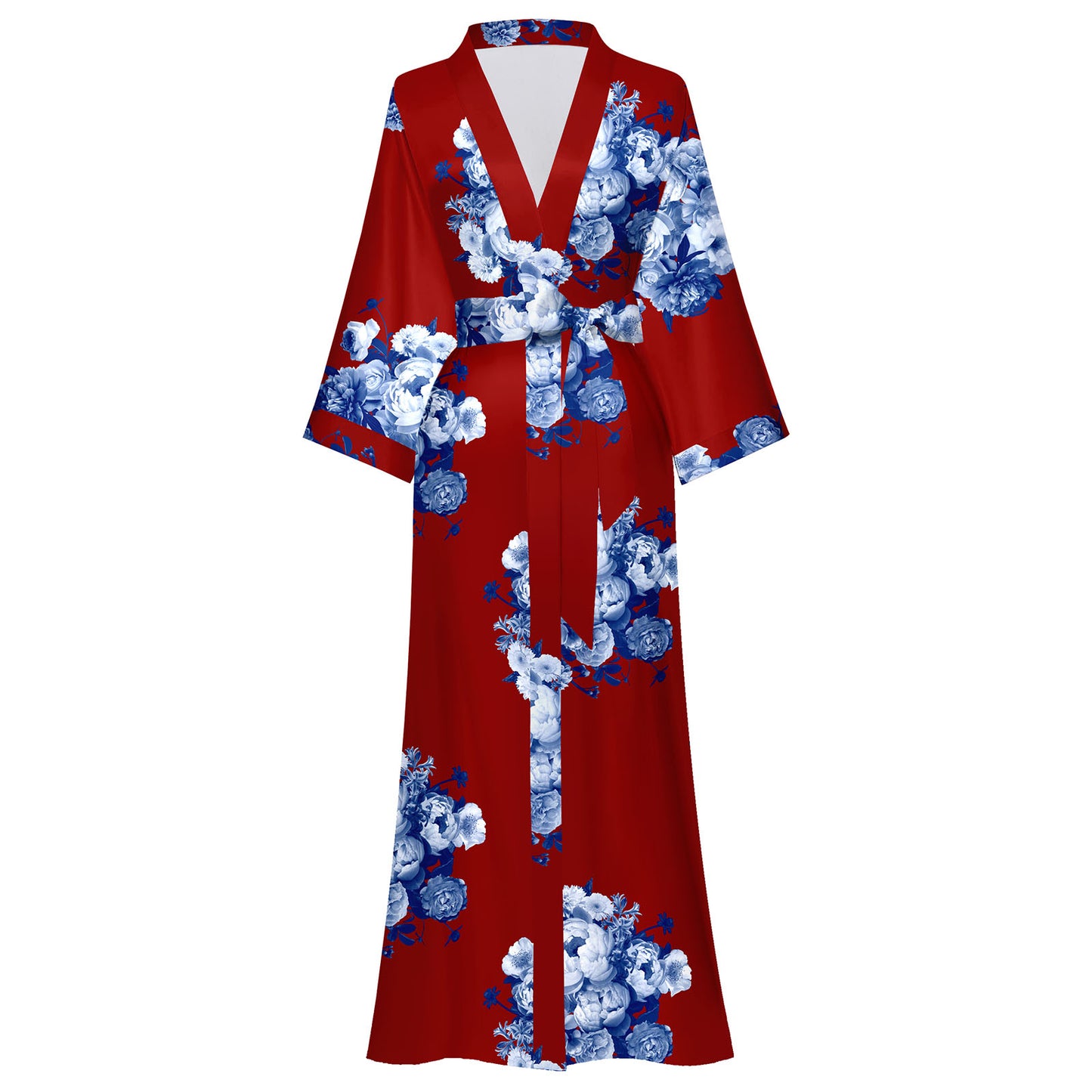 AMITOFO Long Silk Kimono Robes for Women Lightweight Silky Satin Floral Bathrobe Soft Cozy Ladies Housecoat Loungewear