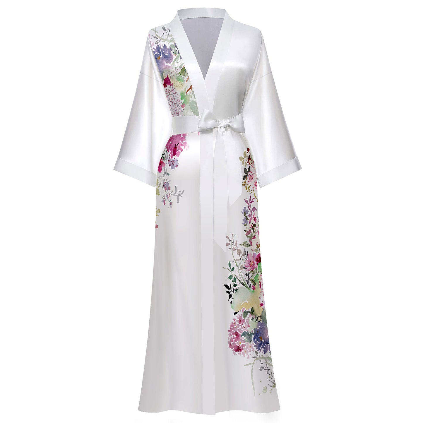 AMITOFO Long Silk Kimono Robes for Women Lightweight Silky Satin Floral Bathrobe Soft Cozy Ladies Housecoat Loungewear