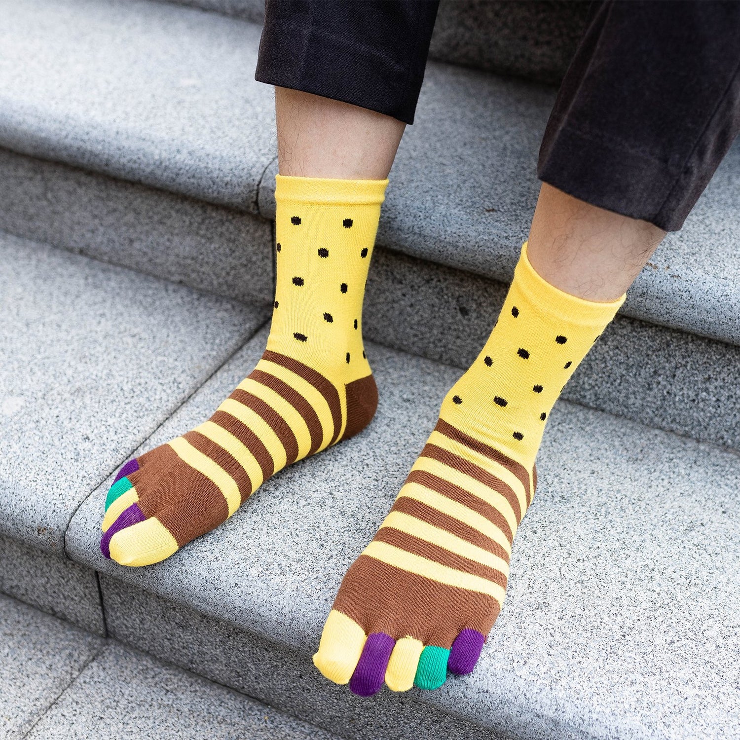 yellow athletic crew socks for men with polka dots pattern