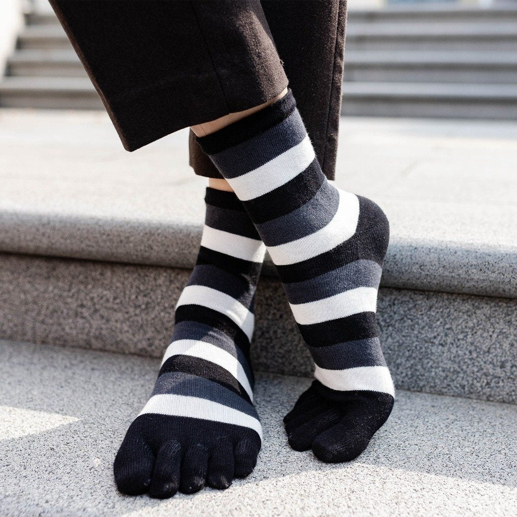 black striped athletic crew socks for men