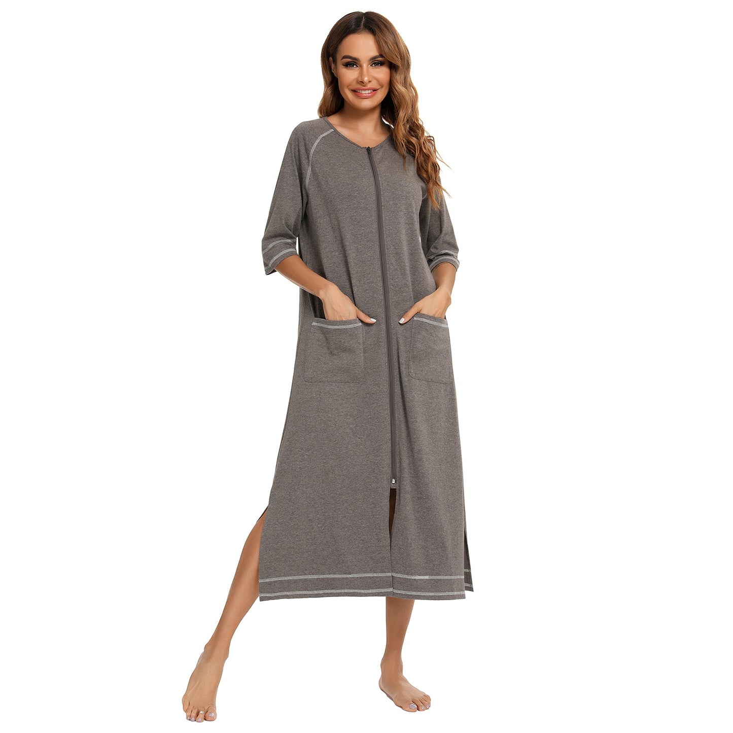 ZFSOCK's Women's Zip-Up Dressing Gown - Comfortable and Stylish Loungewear