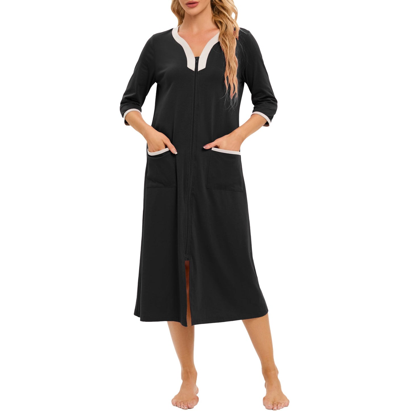 ZFSOCK's Women's Zip-Up Dressing Gown - Comfortable and Stylish Loungewear