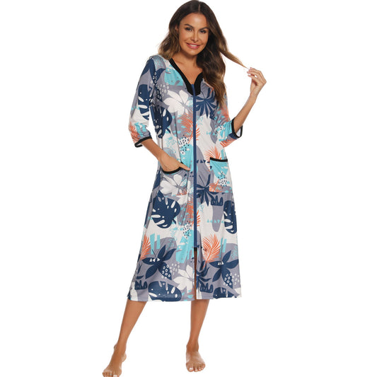 ZFSOCK's Women's Zip-Up Dressing Gown - Comfortable and Stylish Loungewear