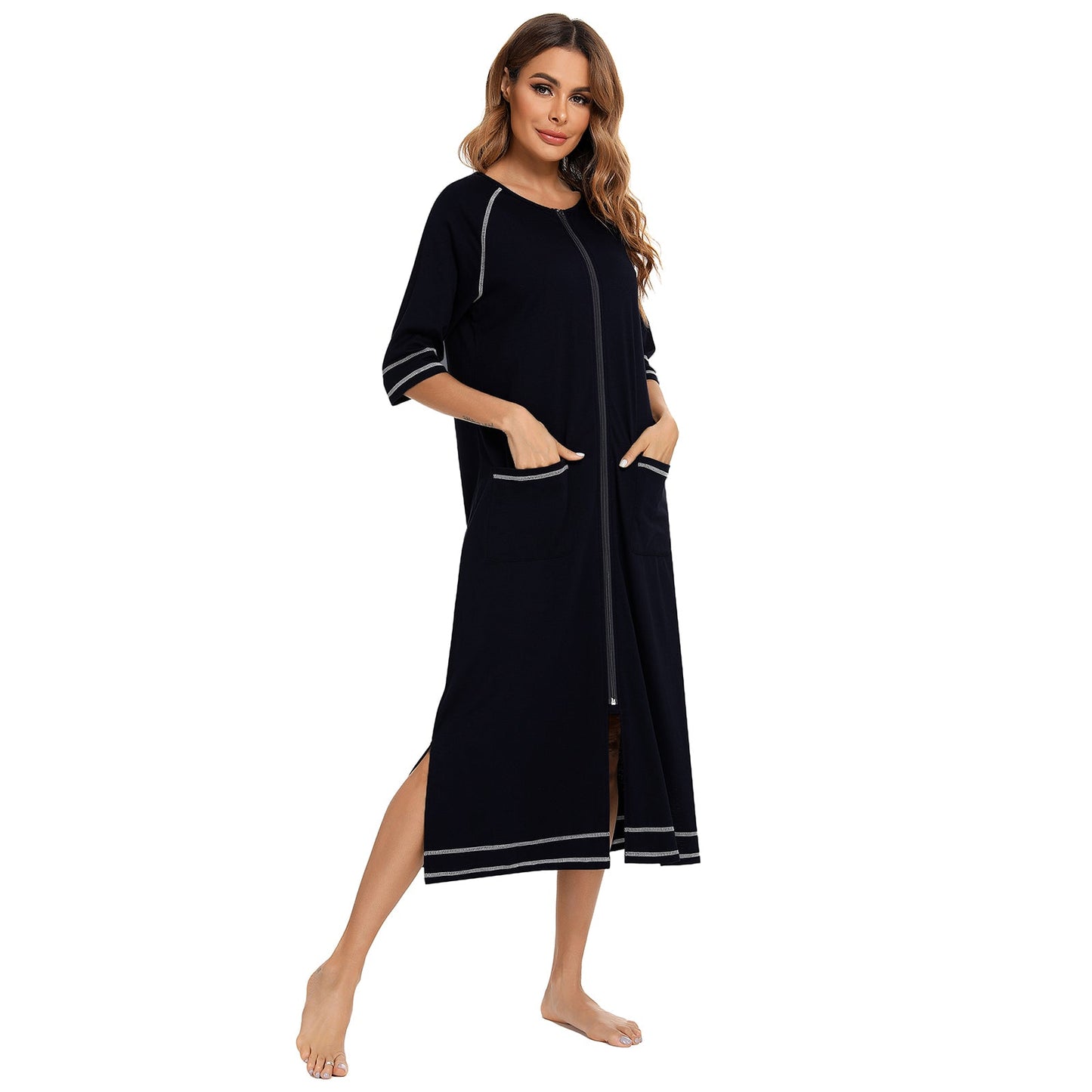 ZFSOCK's Women's Zip-Up Dressing Gown - Comfortable and Stylish Loungewear