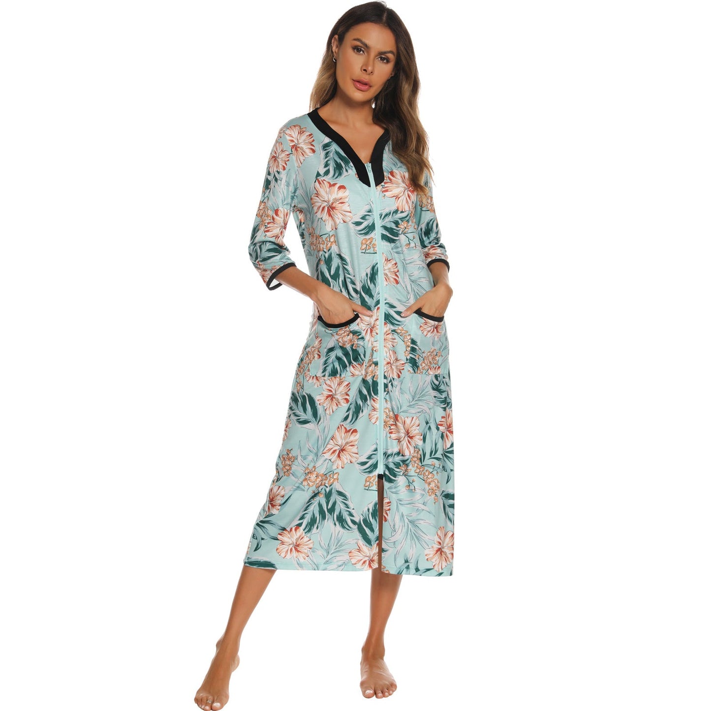 ZFSOCK's Women's Zip-Up Dressing Gown - Comfortable and Stylish Loungewear