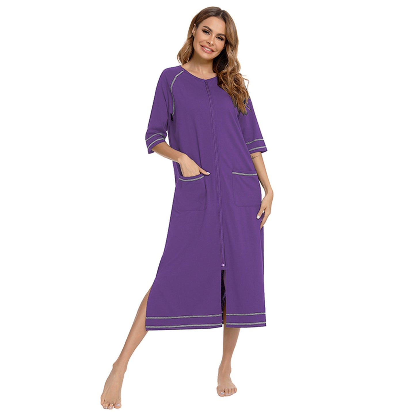 ZFSOCK's Women's Zip-Up Dressing Gown - Comfortable and Stylish Loungewear