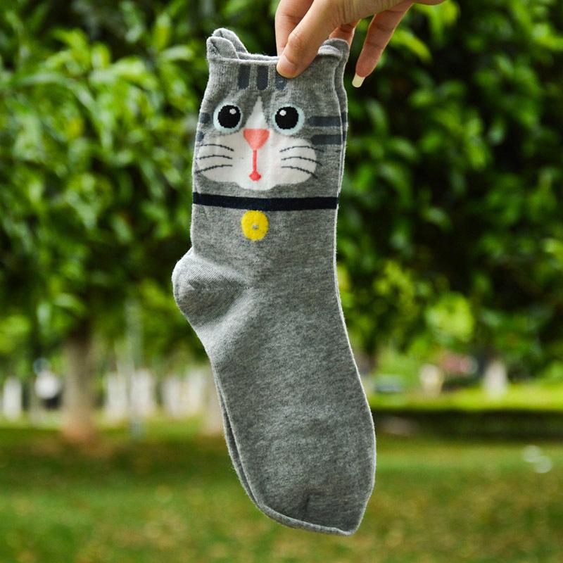 grey cat face socks for women