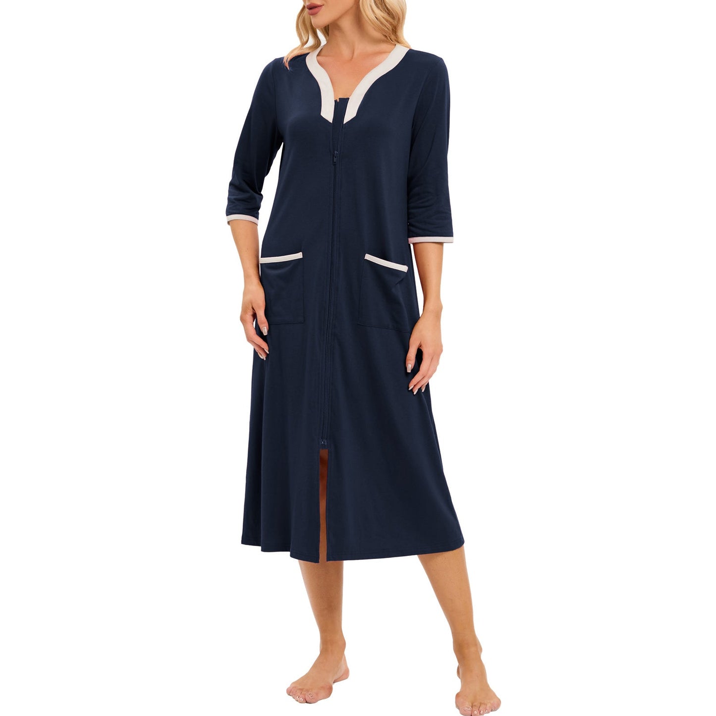 ZFSOCK's Women's Zip-Up Dressing Gown - Comfortable and Stylish Loungewear