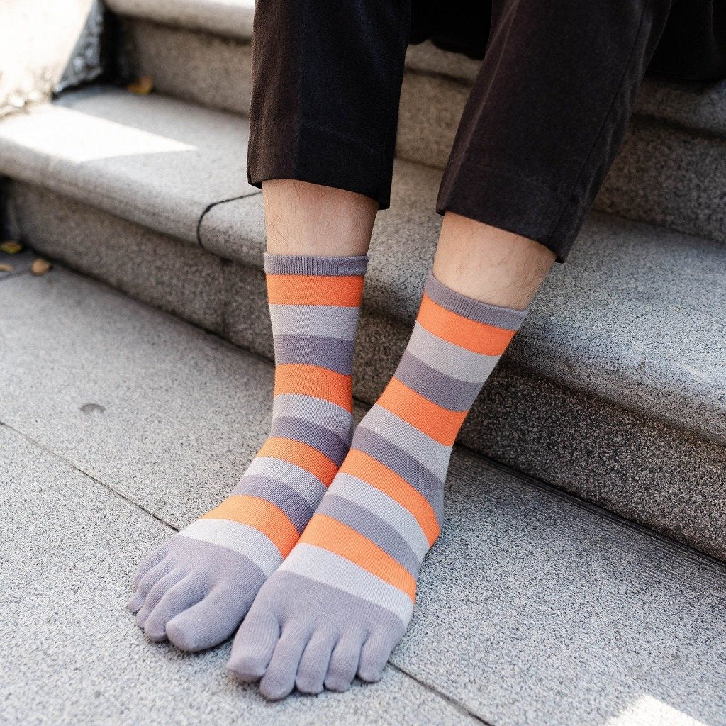 vibrant grey and peach striped socks for men