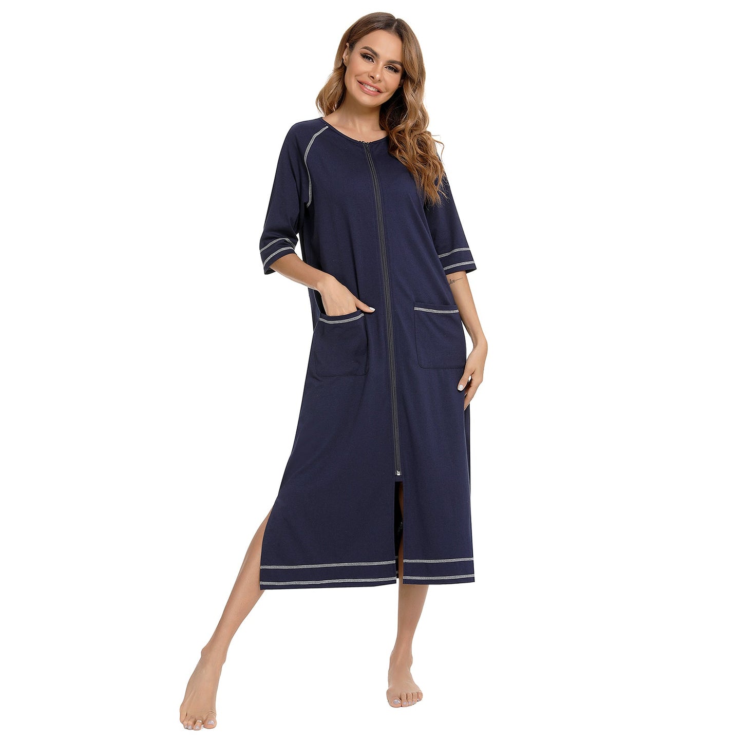 ZFSOCK's Women's Zip-Up Dressing Gown - Comfortable and Stylish Loungewear