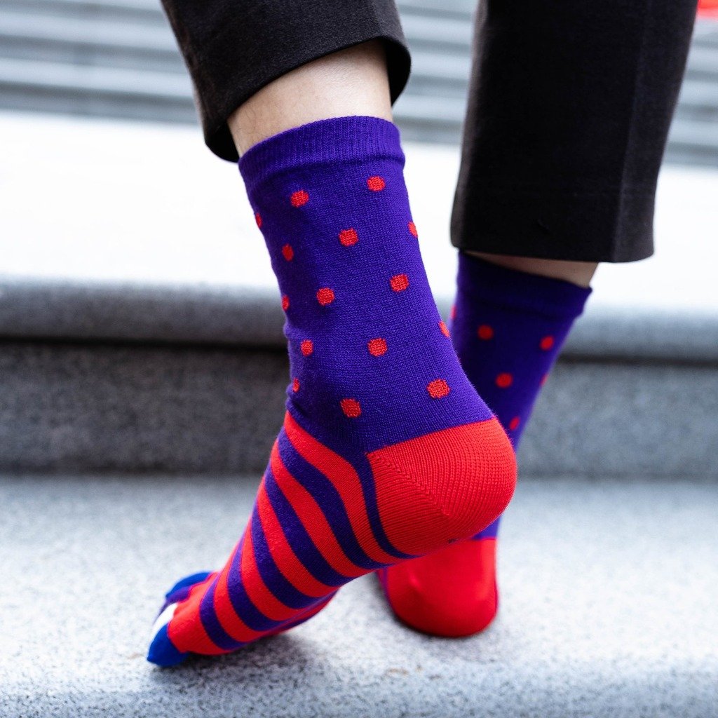 red and blue polka dots sports socks for men