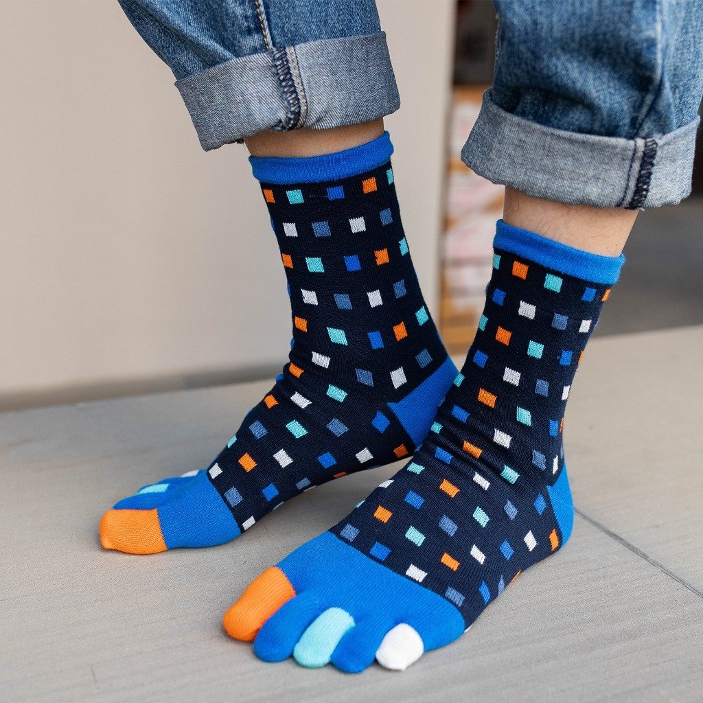 vibrant blue crew socks with pattern for men