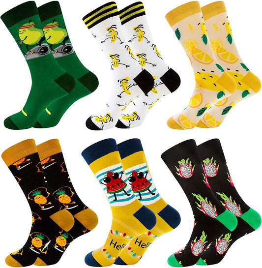 Men’s Dress Socks Cotton Crew Socks Athletic Running Socks Funny Cartoon 6 Pairs