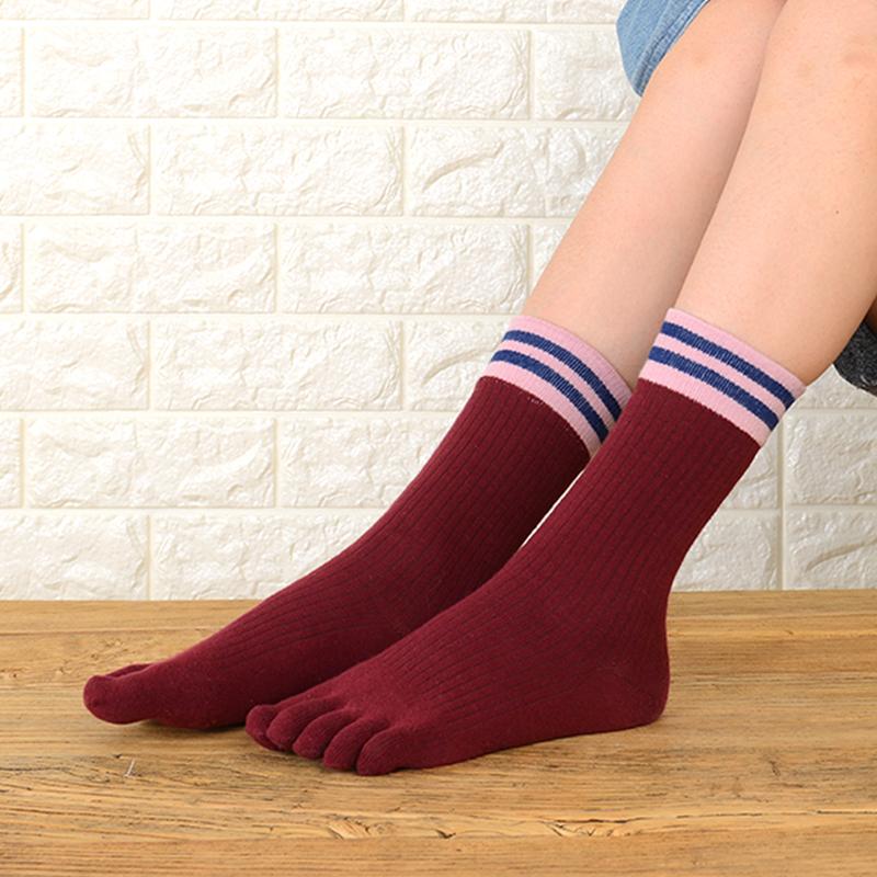 red 5 finger crew socks for women