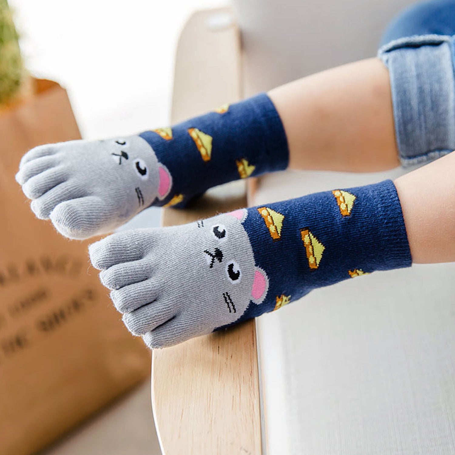 cute mouse five finger socks for kids