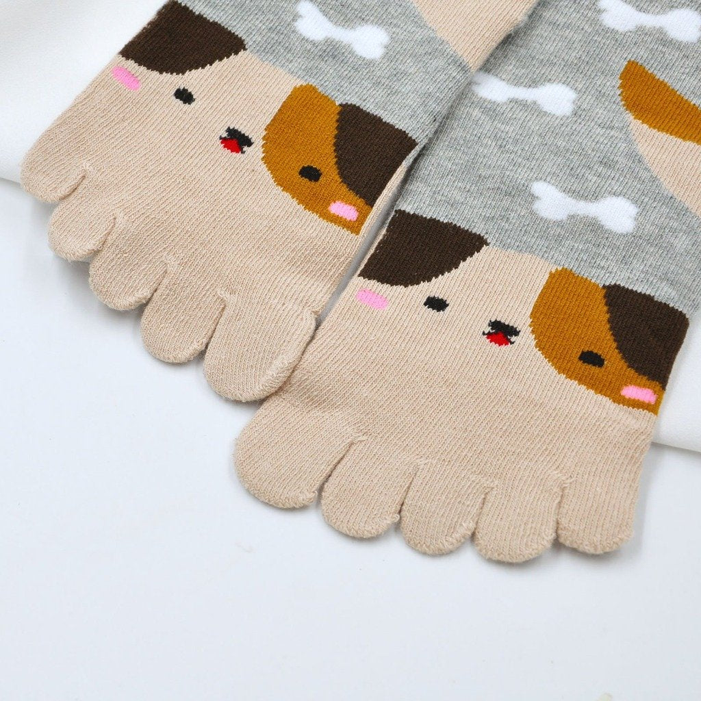 cute dog 5 finger crew socks kids