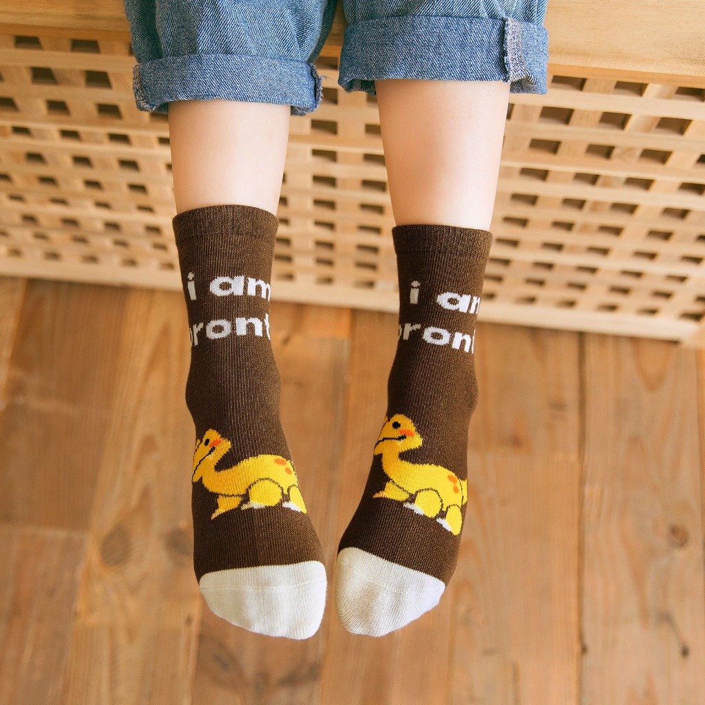 brown dinosaur crew socks for kids