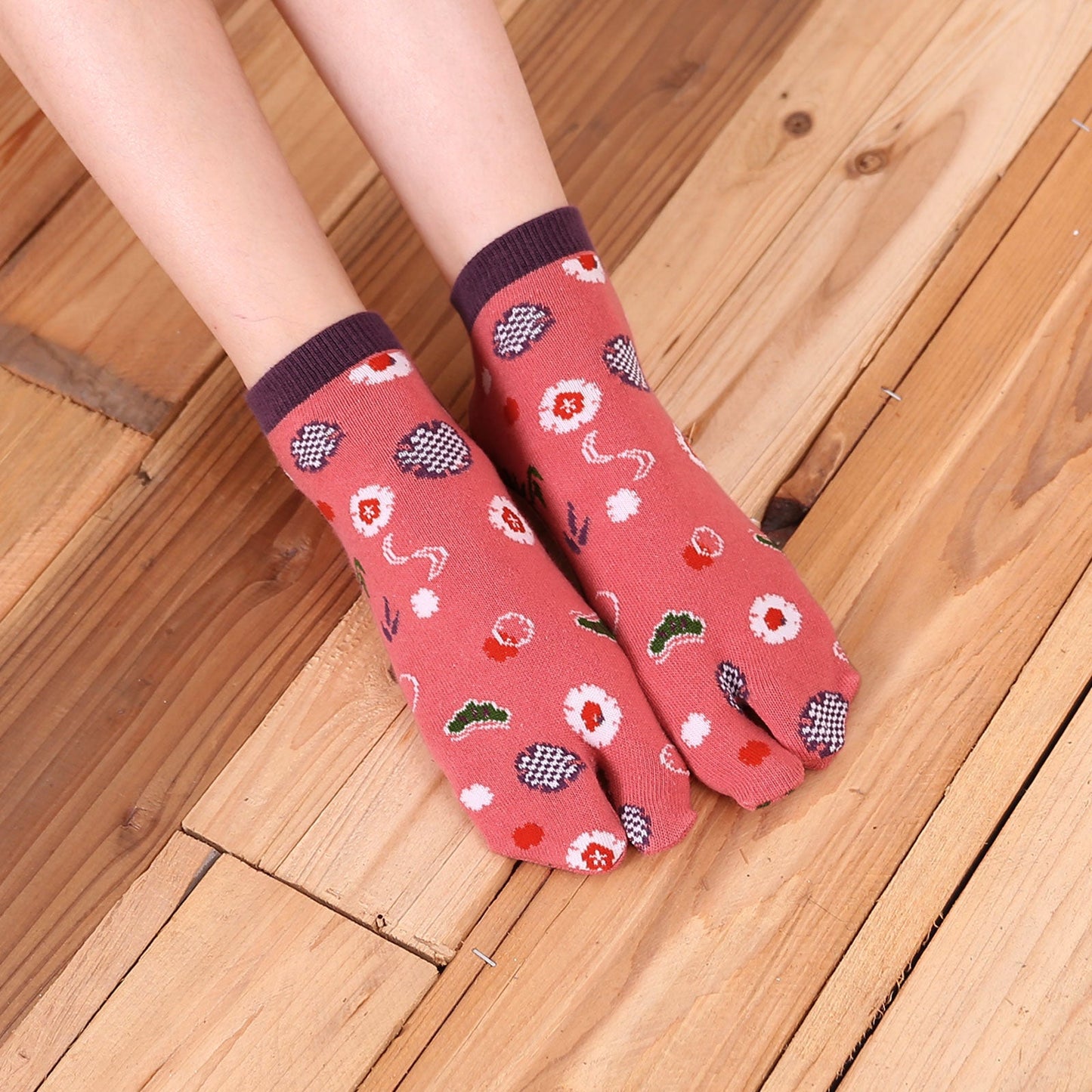 pink floral slippers socks for women