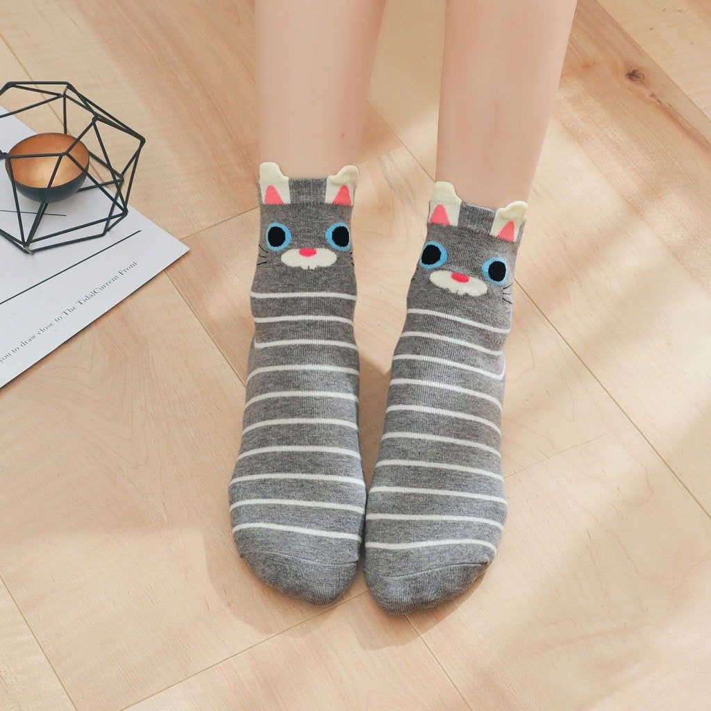 grey stripes animal socks for women