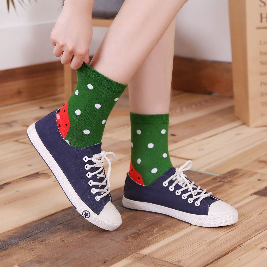 cute watermelon sports crew socks for women