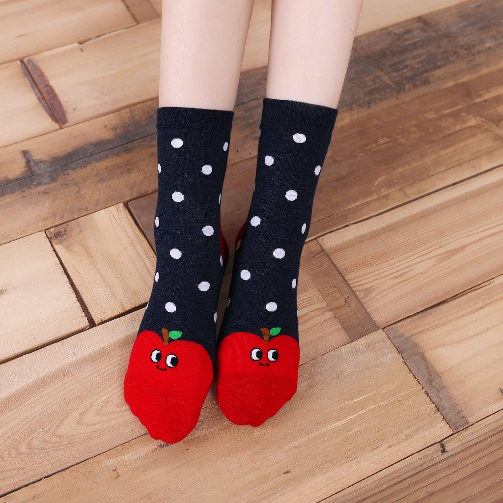 apple polka dots crew socks for women